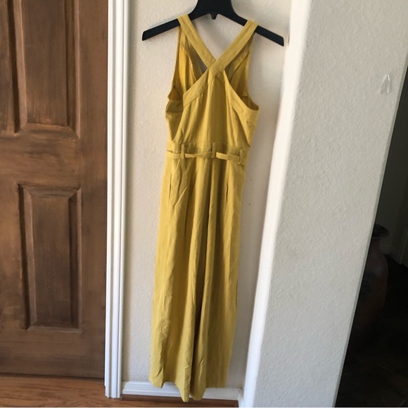 Emmer & Oat Jumpsuit Halter Pinstripes Mustard Cotton Blend Size Small Pockets - Picture 4 of 13